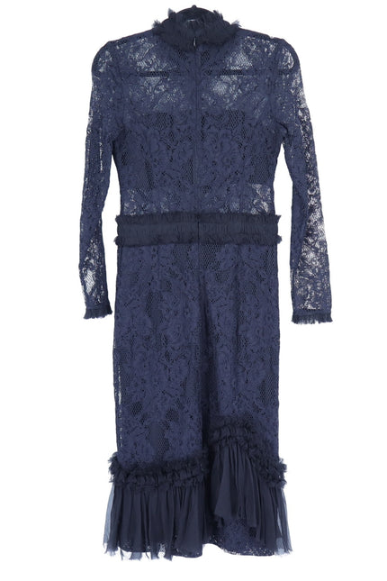 ALEXIS Black Anabella Lace Sheath Dress Long Sleeve Ruffle Knee Length Women's M