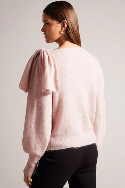 TED BAKER Larbow Statement Bow Sweater Pink Wool Knit Pullover Women's 0/US 2
