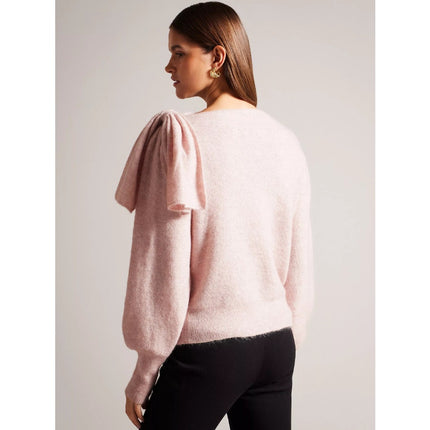 TED BAKER Larbow Statement Bow Sweater NWT Pink Wool Pullover Women's 0/US 2