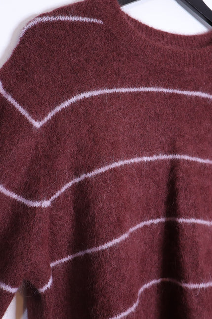 PISTOLA Ivy Pullover Sweater Terra Stripe Maroon Oversized Long Sleeve Women's S