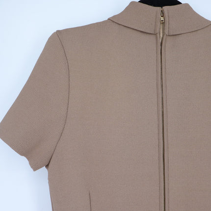 SCANLAN THEODORE Crepe Knit Collar Dress NWT Beige Camel Quiet Luxury Women's L