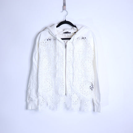 THE KOOPLES Ecru Lace Sweatshirt Zip Up Sport Hoodie Women's 1/US 4
