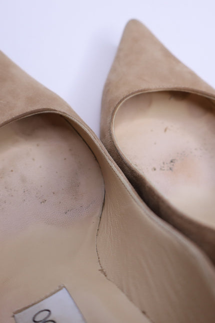 JIMMY CHOO Romy 85 Natural Tan Suede Pointed Pumps Women's 35.5/US 5.5