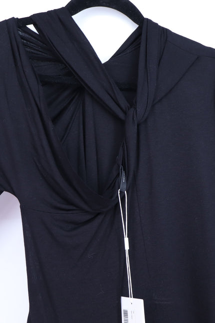 HELMUT LANG Black Asymmetric Mini Dress NWT Twisted Long Sleeve Women's M