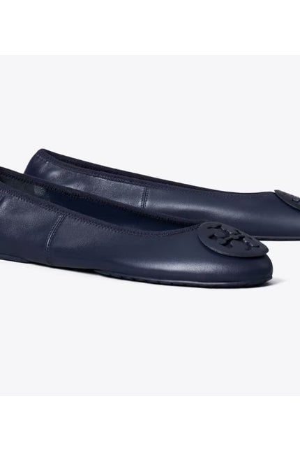 TORY BURCH Reva Flats Navy Blue Leather Slip On Travel Ballet Shoe Women's 6.5