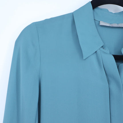 Vince Silk Button Up Blouse Seaglass Teal Lightweight Collared Women's 4