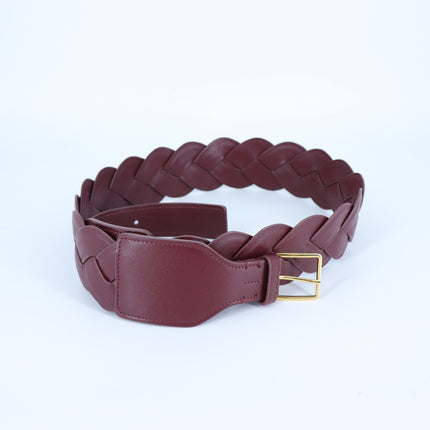 Altuzarra Braid Leather Belt Burgundy with Gold Buckle Women's L