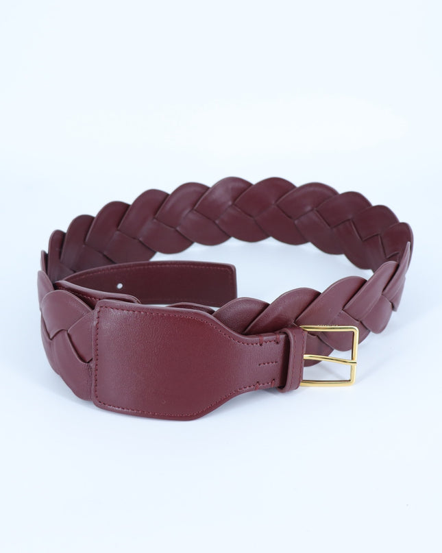 Altuzarra Braid Leather Belt Burgundy with Gold Buckle Women's L