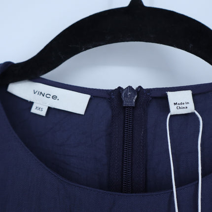 Vince Drape Twill T-Shirt Dress Marine Blue NWT Short Sleeve Women's XXS