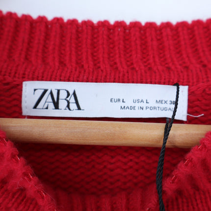 Zara Wool Pullover Sweater Red NWT Oversized Crew Neck Long Sleeve Women's L