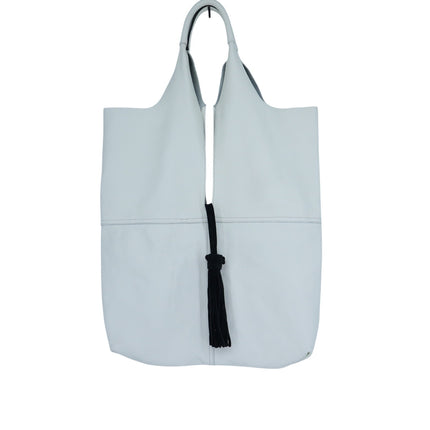 Cromia Kika Hobo Bag Fold Over Ivory Pebble Leather Purse Black Tassel