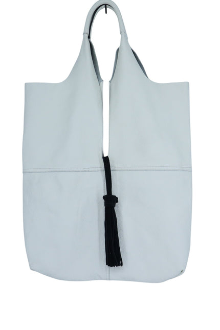 Cromia Kika Hobo Bag Fold Over Ivory Pebble Leather Purse Black Tassel