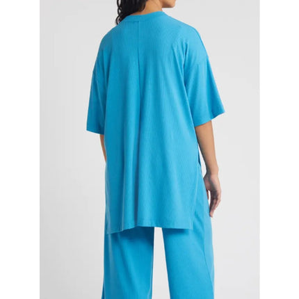 Dressed in Lala Malone Ribbed Oversize T-Shirt Maui Blue NWT Oversized Women's M