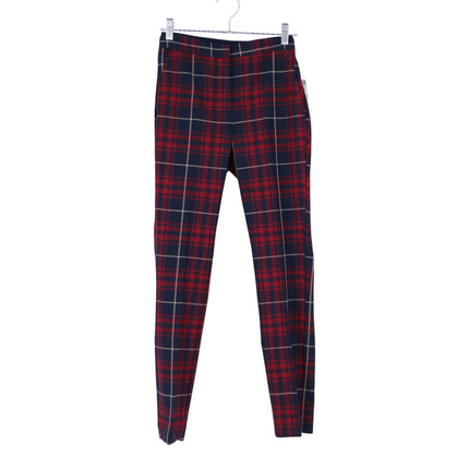 Zara Basic Plaid Skinny Trouser Red and Navy NWT Split Hem Pant Women's XS