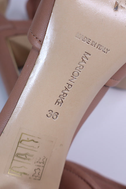 MARION PARKE Leah Heeled Sandals Blush Nappa Leather Ankle Tie Women's 36/US 6