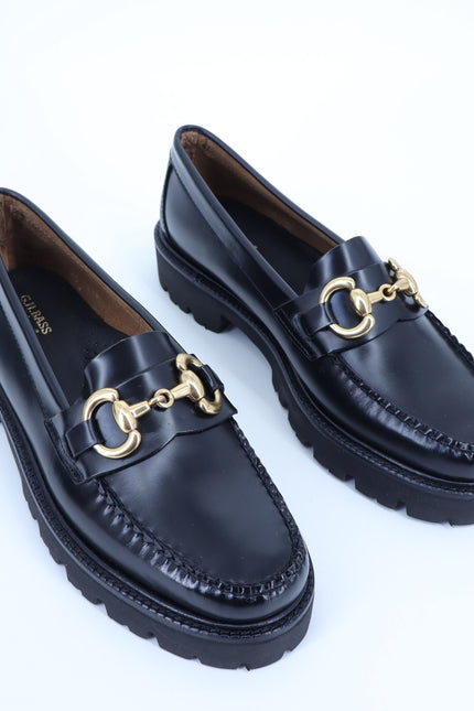 G.H. BASS Lianna Bit Weejun Loafers Black NIB Super Lug Gold Horse Bit Women's 9