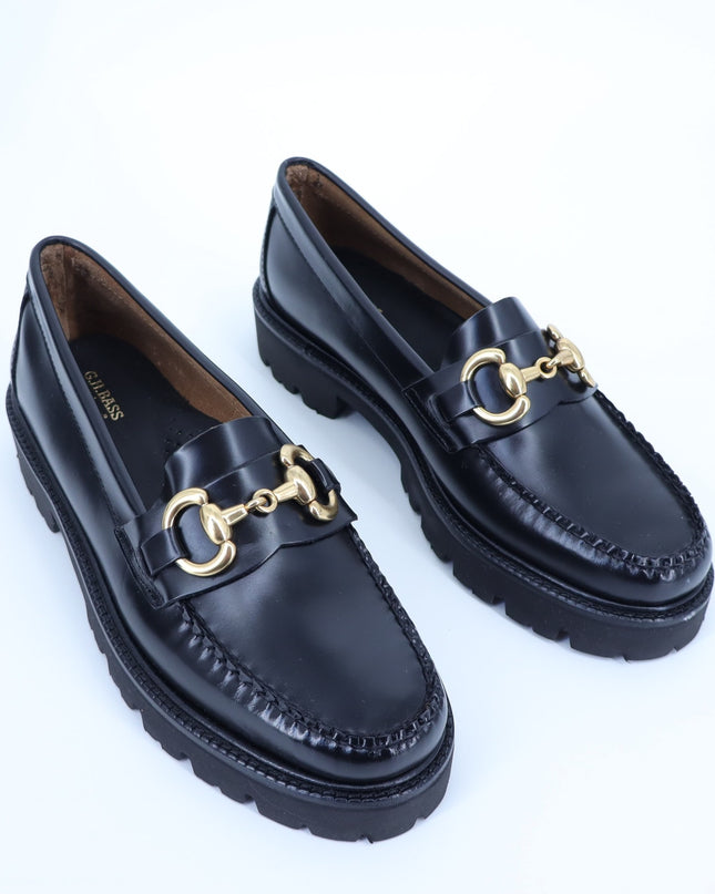 G.H. BASS Lianna Bit Weejun Loafers Black NIB Super Lug Gold Horse Bit Women's 9
