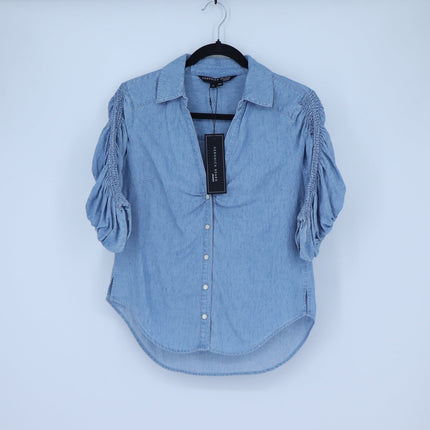 Veronica Beard Porta Shirt Blue Lakeshore NWT Snap Front Half Sleeve Women's XS