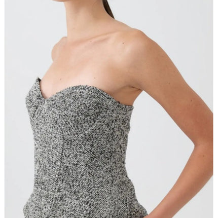 NOCTURNE Tweed Strapless Corset Top Sweet Heart Neck Black and White Women's XL