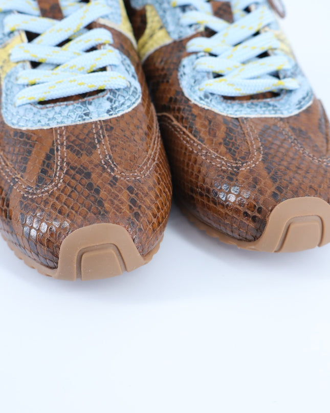 Larroude Stella Mule Sneakers Python Printed Leather Brown Lace Up Women's 6.5