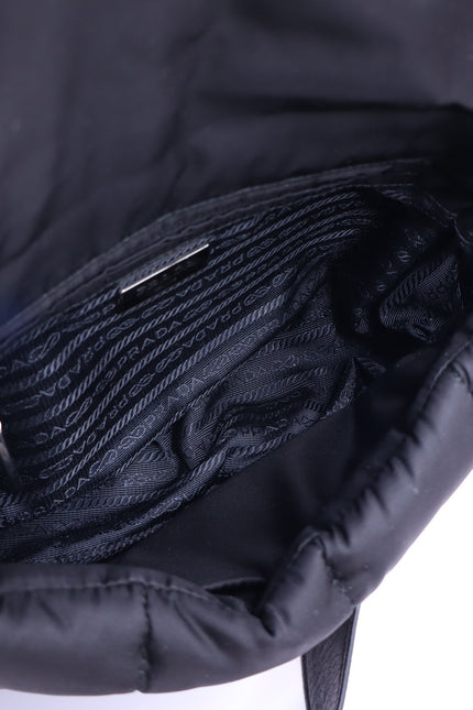 PRADA Tessuto Nylon Bomber Sound Bag Black Leather Adjustable Shoulder Strap