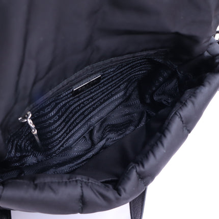 PRADA Tessuto Nylon Bomber Sound Bag Black Leather Adjustable Shoulder Strap
