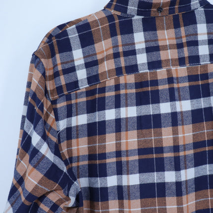 NORDSTROM Trim Fit Shirt Navy and Orange Plaid Button Down Long Sleeve Men's L