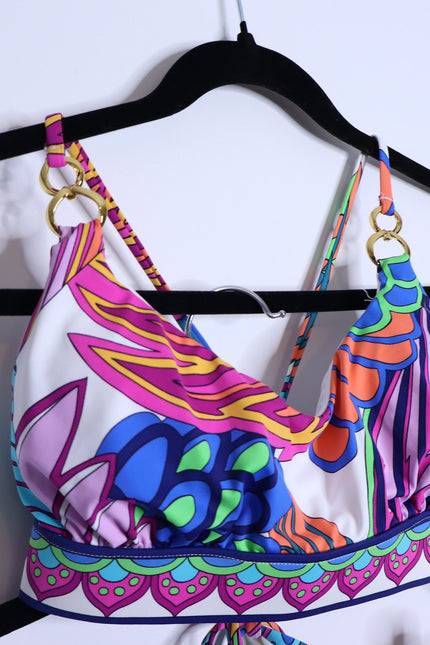TRINA TURK Paradise Plume 2pc Bralette Top and Shirred Hipster Bikini Women's S