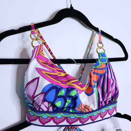 TRINA TURK Paradise Plume 2pc Bralette Top and Shirred Hipster Bikini Women's S