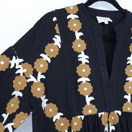 SEZANE Blandina Dress Black and Floral Ecru Embroidery Women's 40/US 8