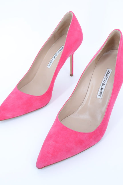 MANOLO BLAHNIK BB Suede Pumps Pink 95 Pointed Toe High Heel Luxury Women's 38