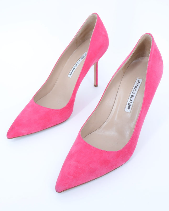 MANOLO BLAHNIK BB Suede Pumps Pink 95 Pointed Toe High Heel Luxury Women's 38