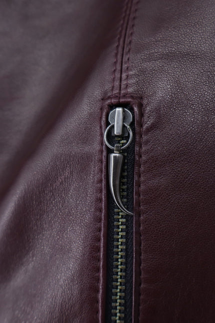 MATHIEU MIRANO Leather Cropped Jacket Maroon and Black Long Sleeve Women's S