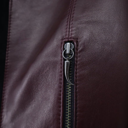 MATHIEU MIRANO Leather Cropped Jacket Maroon and Black Long Sleeve Women's S