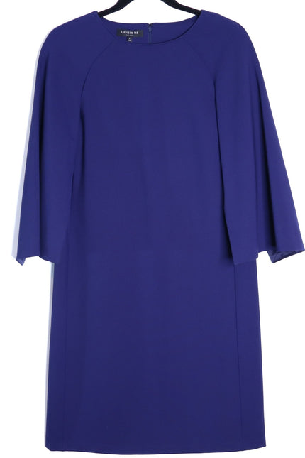 LAFAYETTE 148 Navy Blue Cape Dress Short Sleeve Round Neck Women's LP