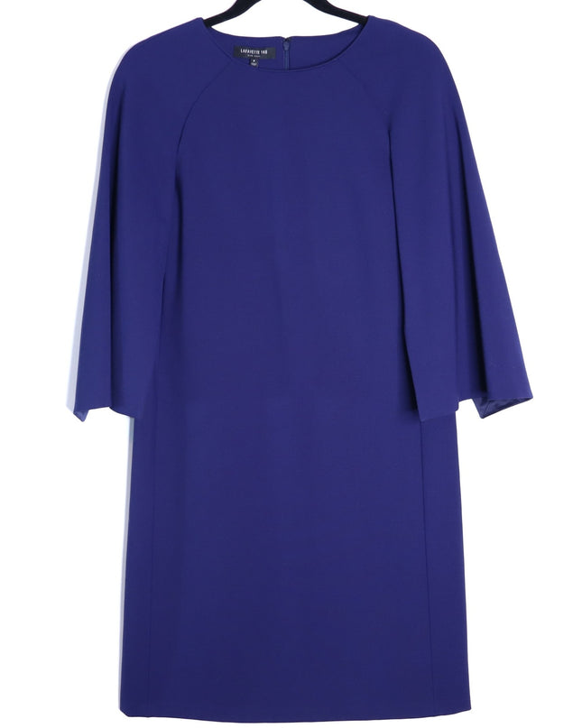 LAFAYETTE 148 Navy Blue Cape Dress Short Sleeve Round Neck Women's LP