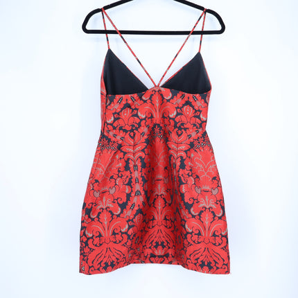 FREE PEOPLE Queen of Hearts Brocade Mini Dress Red and Black Women's 6