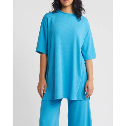 Dressed in Lala Malone Ribbed Oversize T-Shirt Maui Blue NWT Oversized Women's M