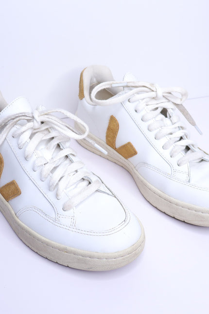 VEJA V 12 Low Top Leather Sneakers White Camel Lace Up Casual Women's 6