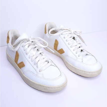 VEJA V 12 Low Top Leather Sneakers White Camel Lace Up Casual Women's 6