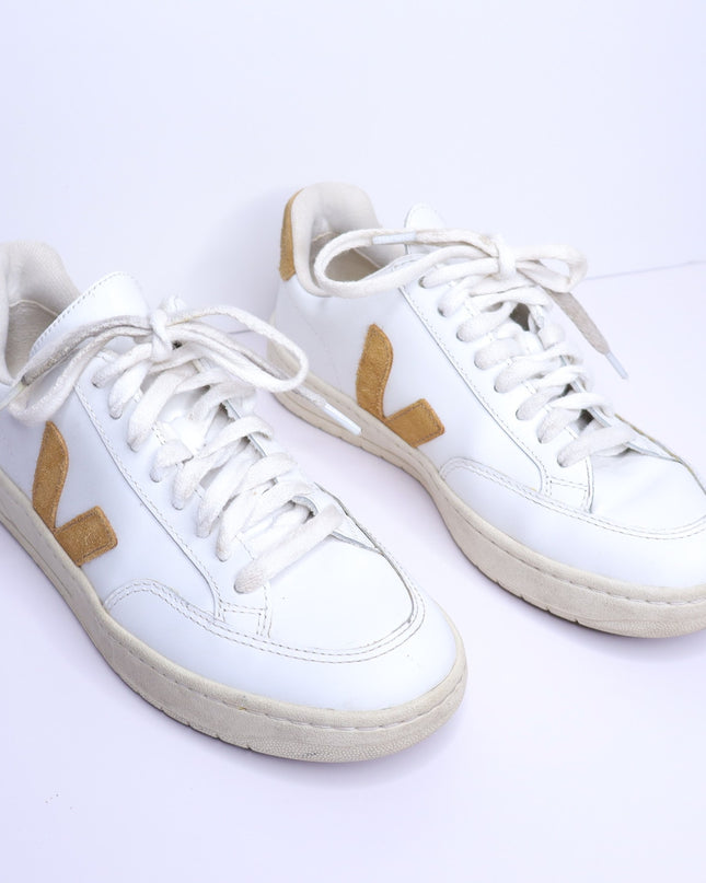 VEJA V 12 Low Top Leather Sneakers White Camel Lace Up Casual Women's 6
