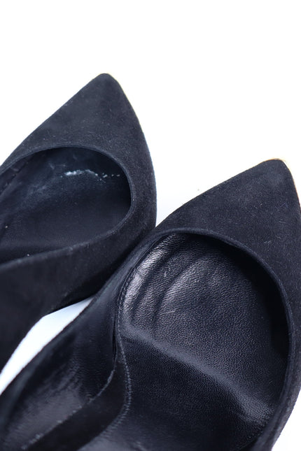ALEXANDER MCQUEEN Gold Capped Suede Pumps Black Pointed Toe Women's 35.5/US 5.5