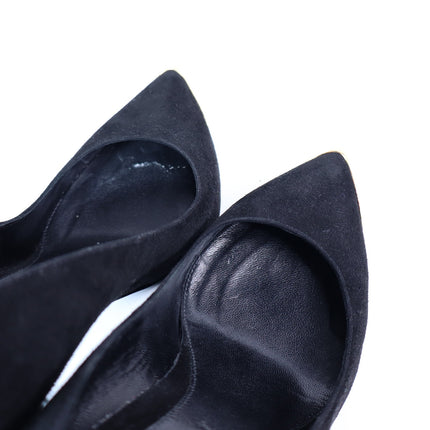 ALEXANDER MCQUEEN Gold Capped Suede Pumps Black Pointed Toe Women's 35.5/US 5.5