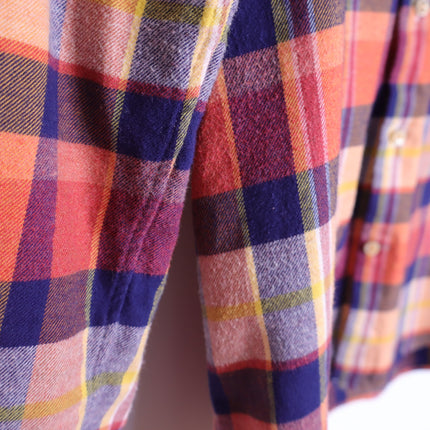 STENSTROMS Slimline Button Down Shirt Orange Multi Tartan Plaid Men's L