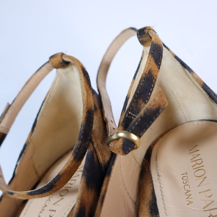 MARION PARKE Muse Leopard Pumps Brown Ankle Strap Pointed Toe Women's 35.5US/5.5