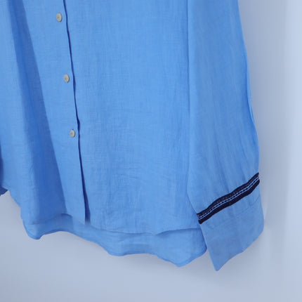 Jupe by Jackie Hand Embroidered Linen Shirt Blue Button Up Long Sleeve Women's L