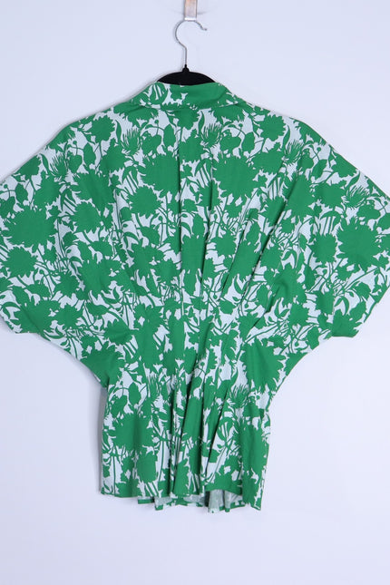 EXQUISE Madilynn Short Sleeve Pleated Blouse Green Button Front Women's XS