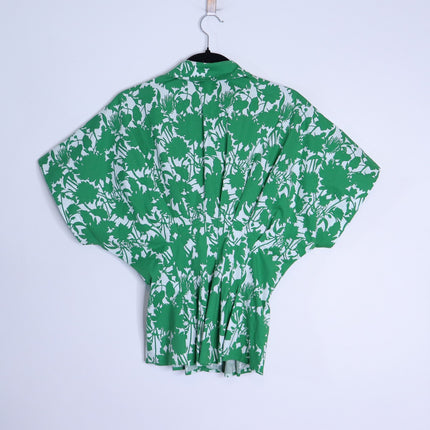 EXQUISE Madilynn Short Sleeve Pleated Blouse Green Button Front Women's XS