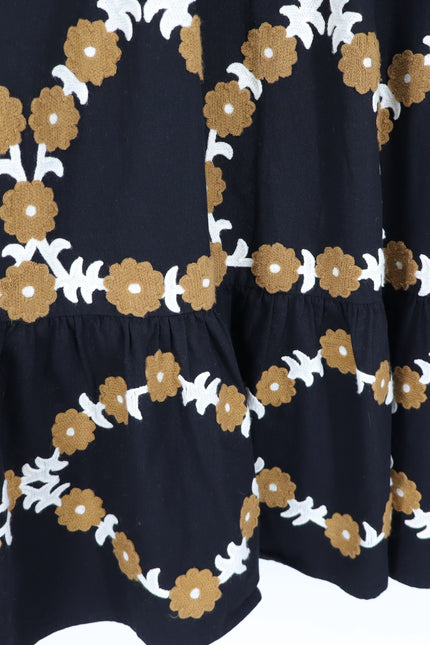 SEZANE Blandina Dress Black and Floral Ecru Embroidery Women's 40/US 8