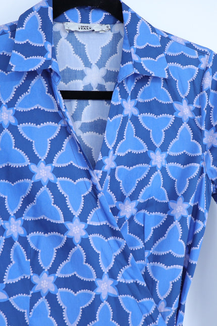 0039 ITALY Havanna Printed Wrap Midi Dress Blue 3/4 Sleeves Women's XS